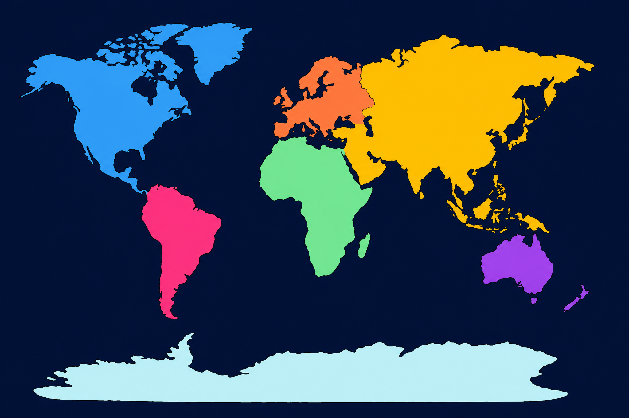 World map divided by continent